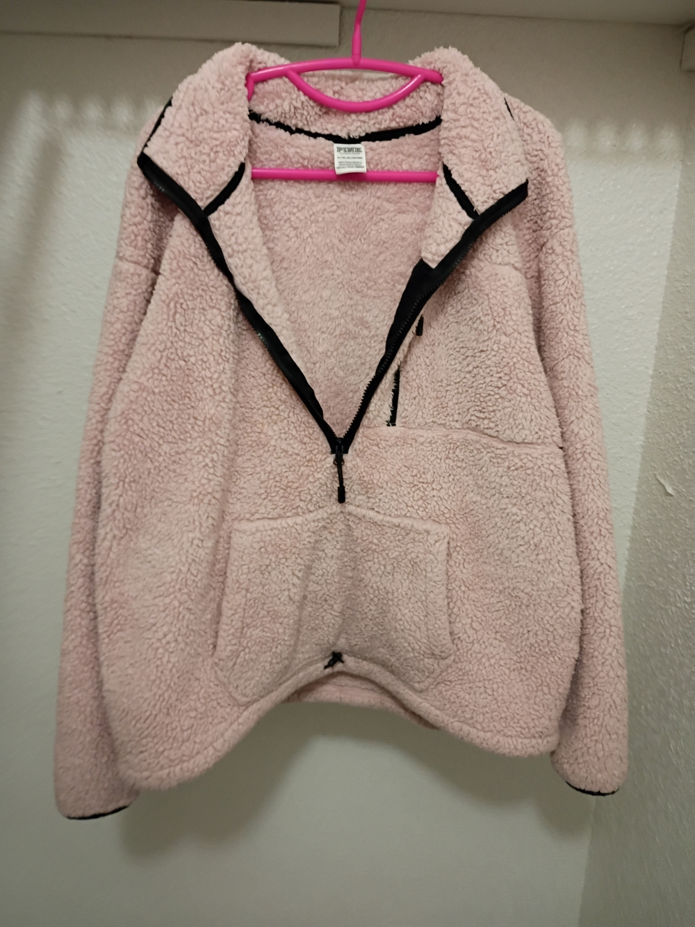 PINK Victoria's Secret Blush Sherpa Jacket with Black Trim